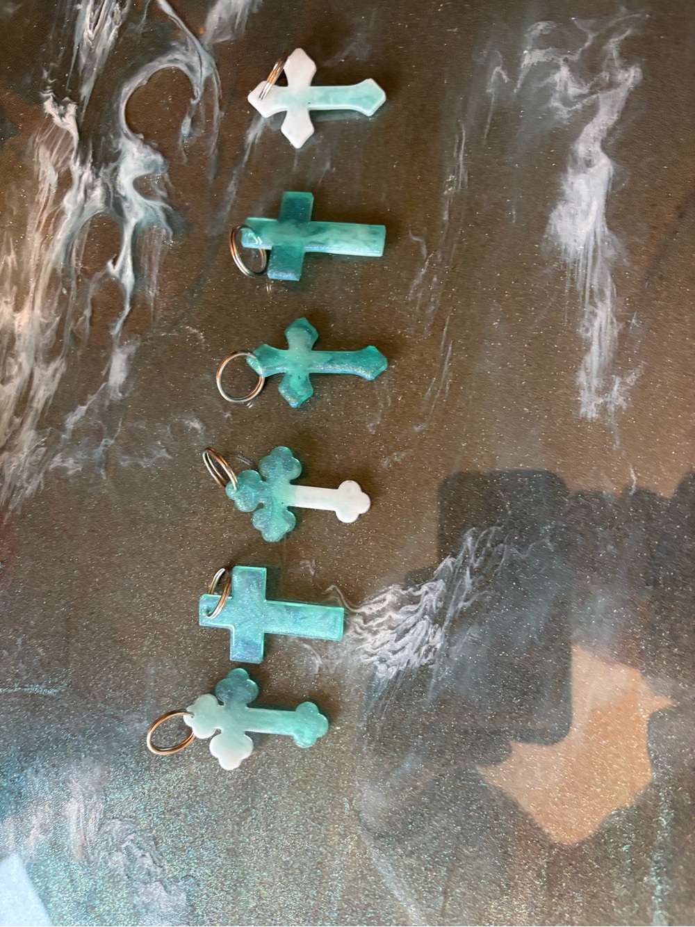 Turquoise Cross Charm Lot - Six Aqua Pendant Charms